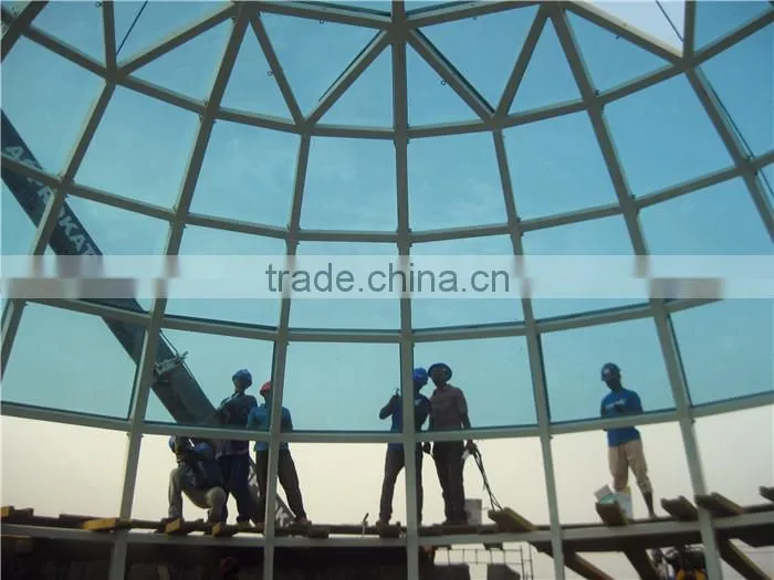 Customized steel dome space frame with long span glass roof