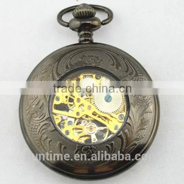 Vintage pocket watch japan movt mechanical pocket watch black metal suite gold analog digital movt