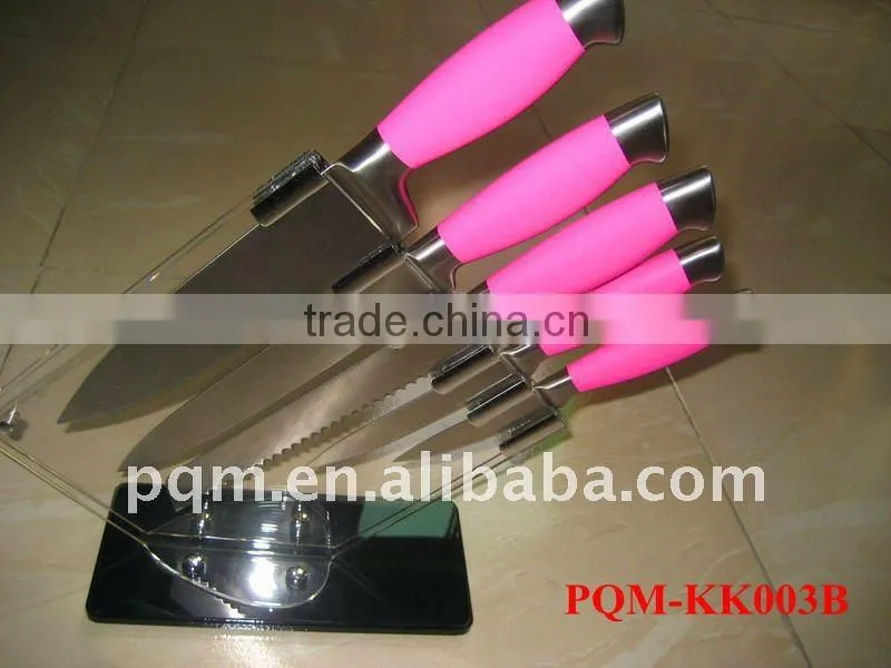 Senior durable stainless steel kitchen knife set with handle rubber and acrylic block 003A