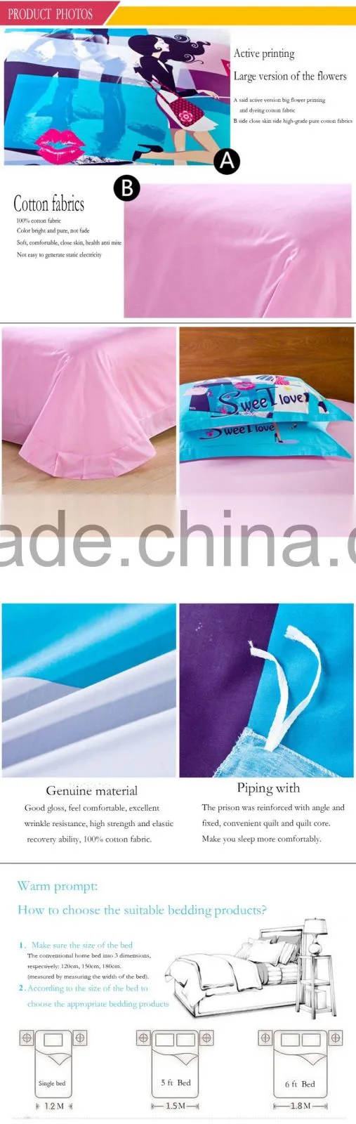 Hot sale 100% cotton home sweet bedding set
