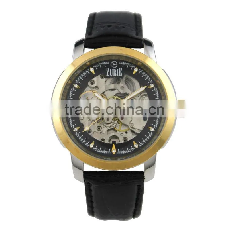Z4015 Classic fashion style skeleton 3 atm Automatic movt 316L skeleton stainless steel case back watch
