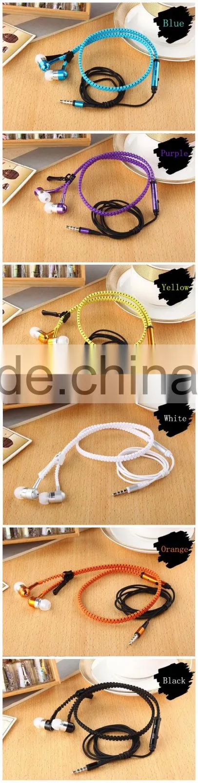 hot sale good quality zipper earphone for mobile phone, wired earphone headphone with volume control, with mic