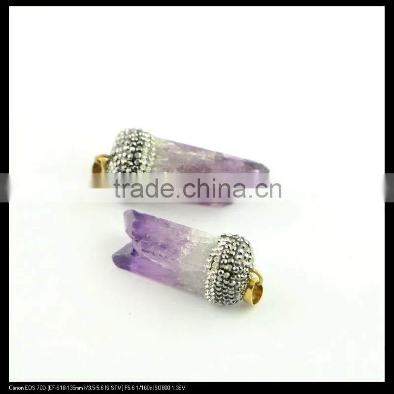 LFD-0087P ~ Wholesale Natural Amethyst Druzy Drusy Pendant Pave Crystal Rhinestone Cap Charm Pendants Necklace Jewelry Finding