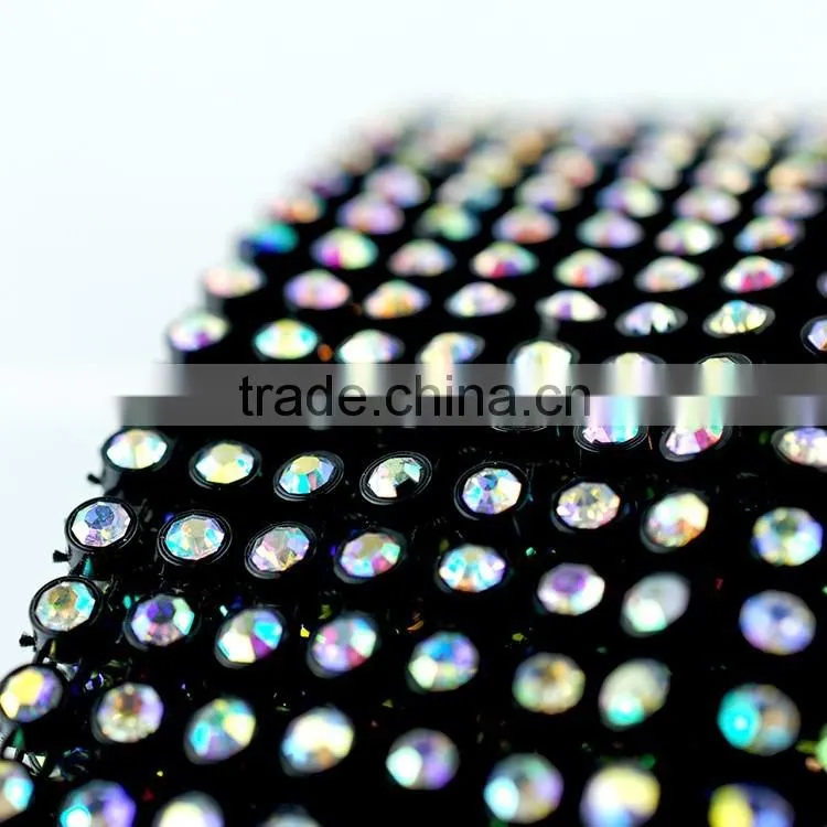 Wholesa Price 18 Rows Stretch Rhinestone Trimming Mesh with Plastic Ribbon,Elastic Crystal Stone Trims Sheet Mesh for Decoration