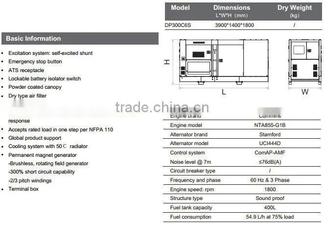 silent generators for sale,60Hz 4 cylinder water cooled generator with CUMMINS NTA855-G1B