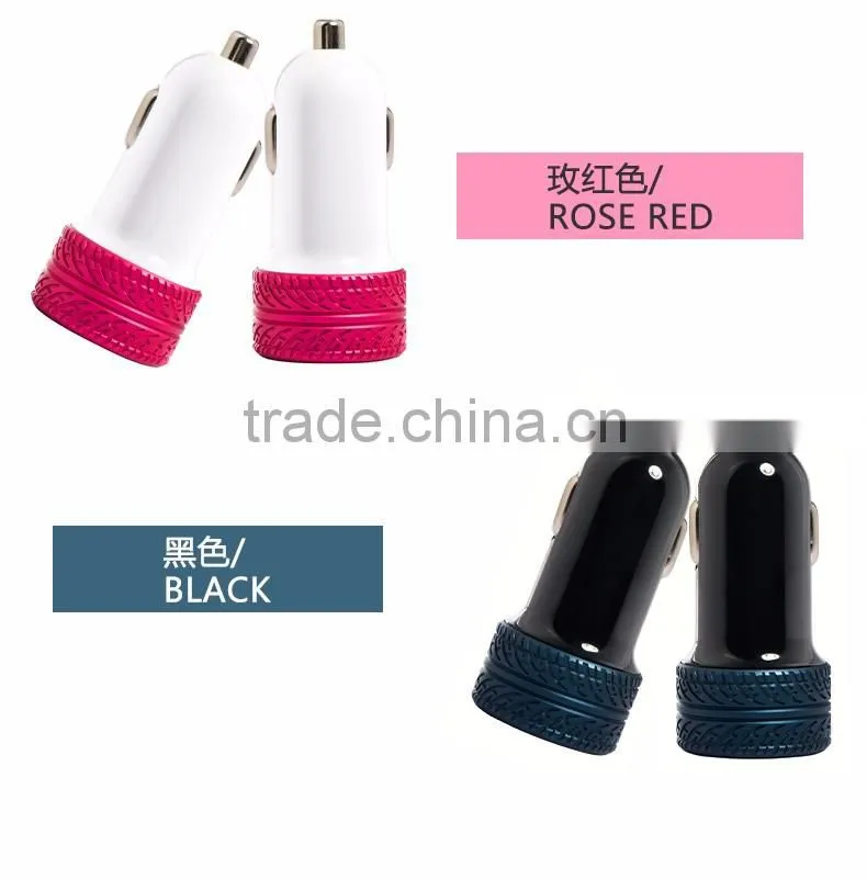 Coteetci Dual USB Ports For Phone 3.6A Fast Charging Tire Texture Design Aluminum Car Charger For Samsung/iPhone/HTC/LG TB-0189