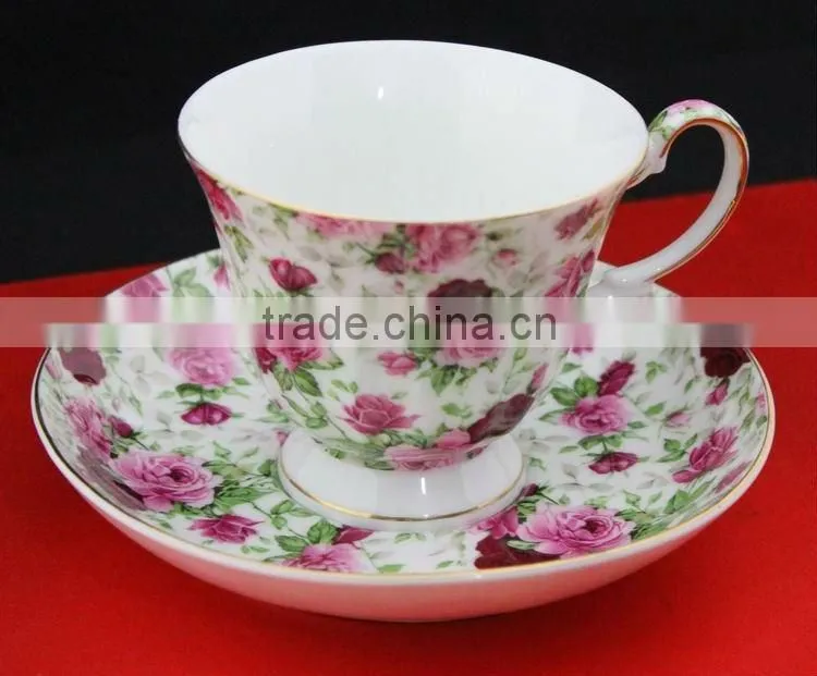 hot sale moka keurig colour bone china coffee cup and saucer with flower design