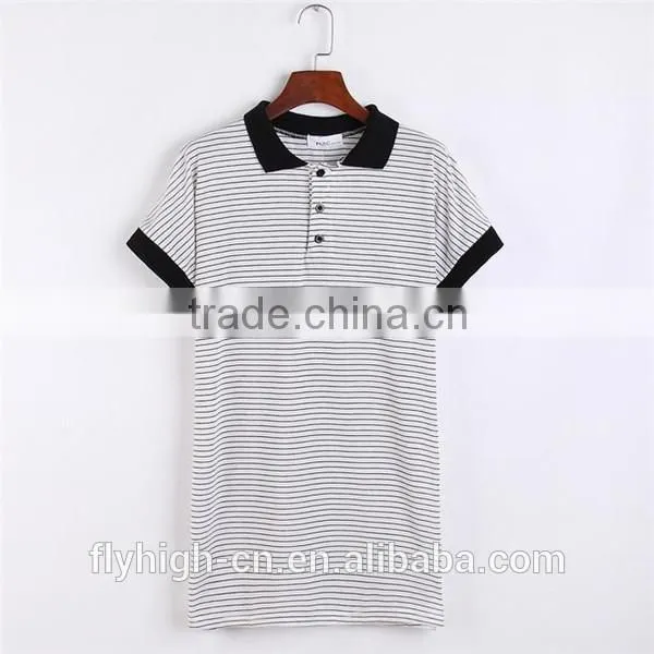 striped design women polo neck embroidered t shirts