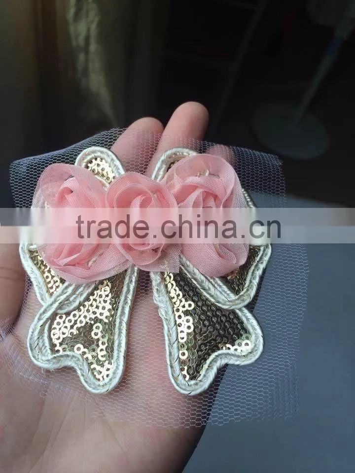 shabby chiffon 3X2.5" butterfly w/ sequin & gold trim fabric rose spring craft supplies baby headband flower hair bow applique