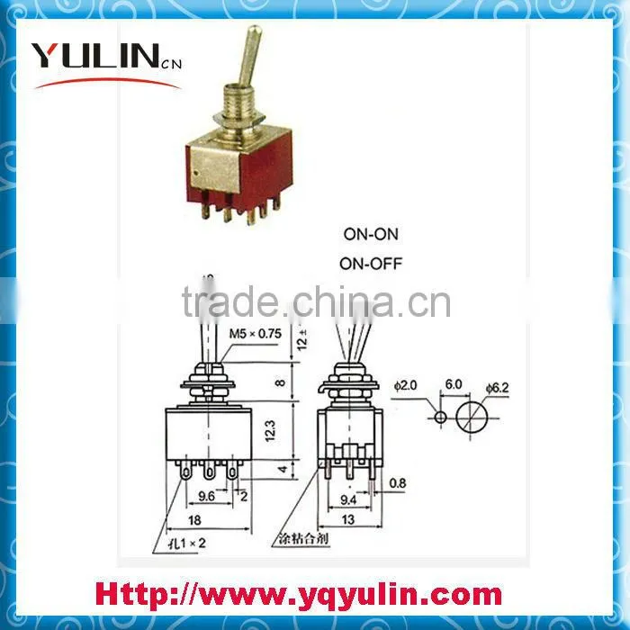 YULIN 9Pins Red Base Mini ON OFF ON 3Amp 125Vac 3-Way Toggle Switch