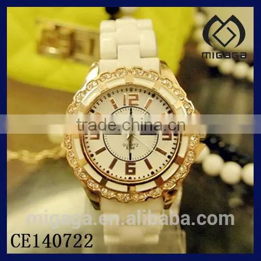 fashion gold plated case quartz watch ceramic strap*gold case ceramic watch