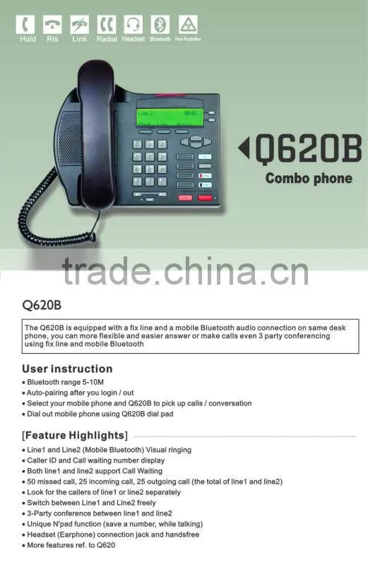 Novelty corded phone support bluetooth connect to mobile for home /business