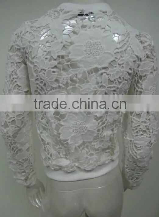 2015 new arrival long sleeve zipper lace decoration plyester jacket women, custom lady jacket wholesale China