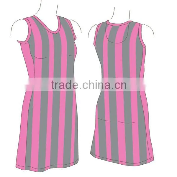 Yellow and blue stripe netball dress design wholesale