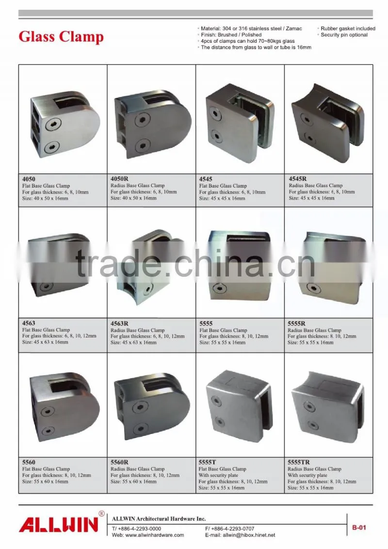 Polished zinc alloy Mini Z-Series Round Shape Radius Base Glass Clamp