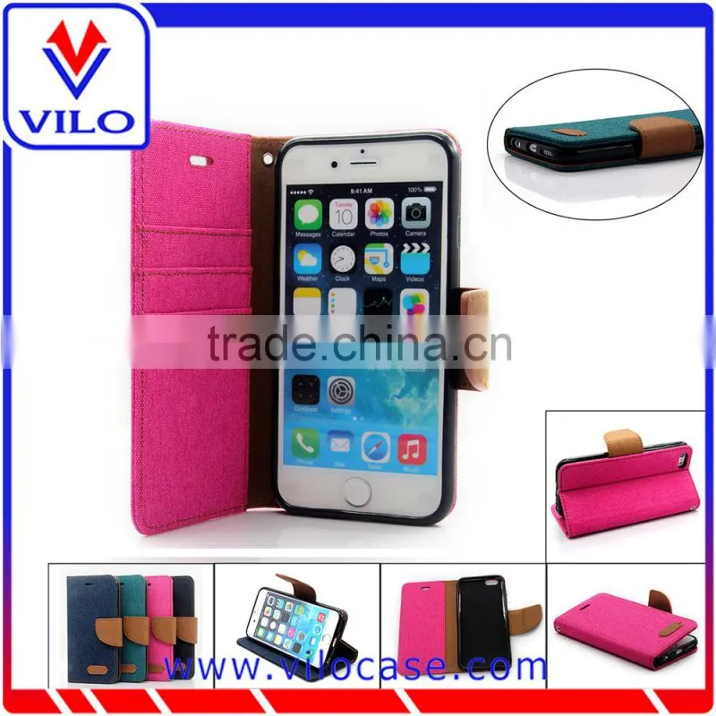 factory wholesales Jean Cloth Leather Case for iPhone 6S, Flip Stand Phone Cover for iPhone 6s