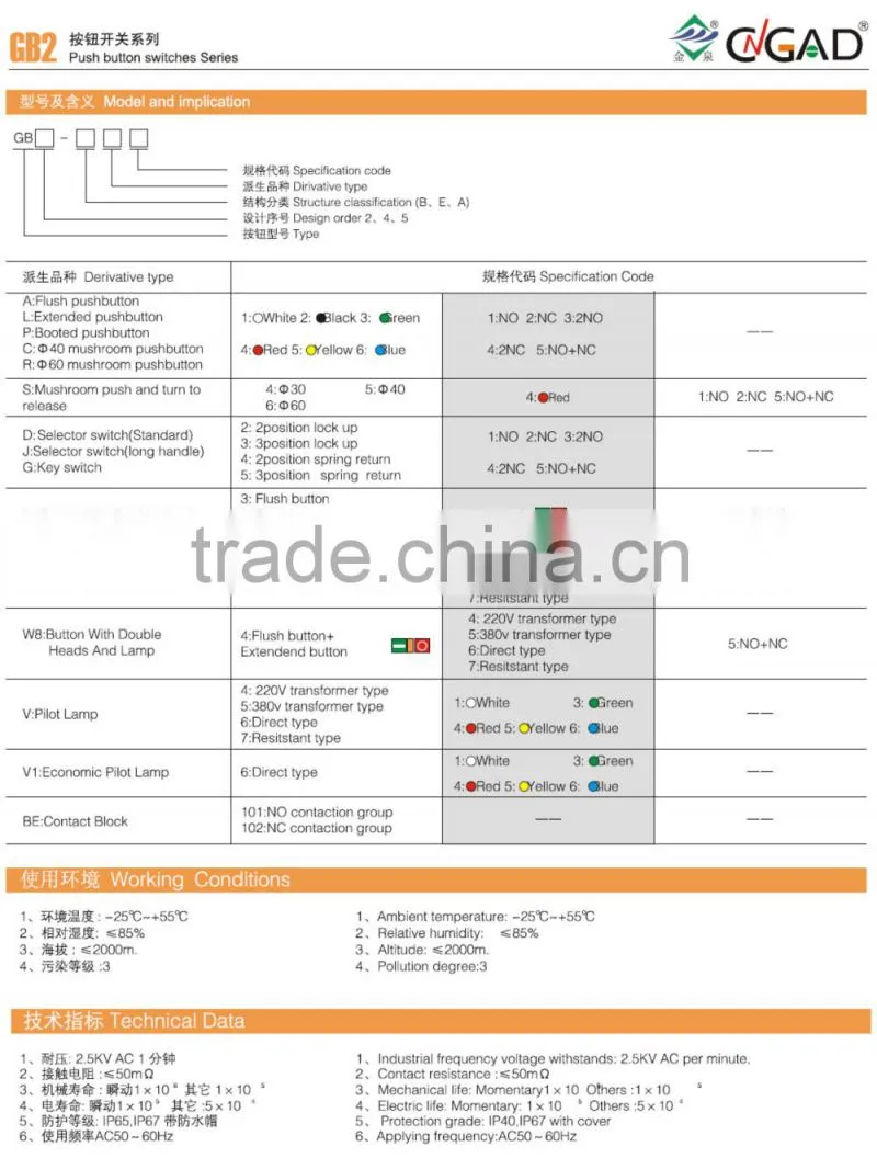 GB7-BG21 CNGAD GB7 series 2-position 1 NO key switch