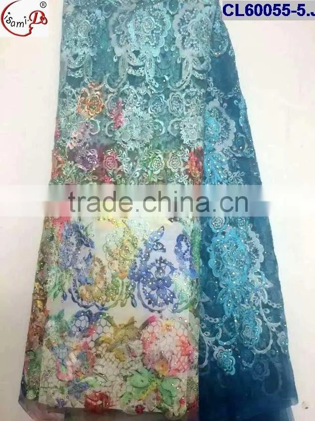 CL60055 New arrive good quality african tulle french lace with stones,shinning beads french lace