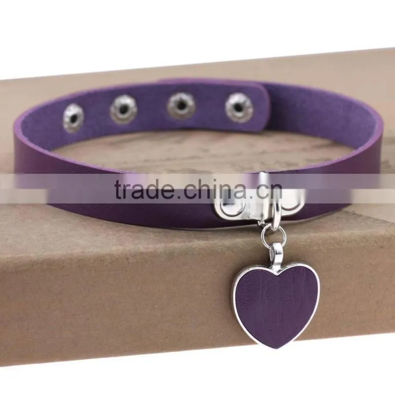 Wink Gal Trendy Chokers Necklaces Rock Style Leather Steam punk Punk Heart Necklace Pendants