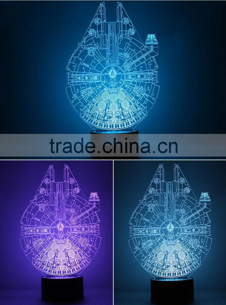 LED Holiday Lamp 3D Bulbing Light Millennium Falcon shape Light Color Changing with Touch button 3D led small Night Light