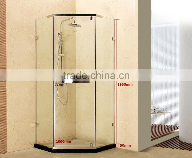 2015 frameless neo-angled toughened glass fold shower cabin