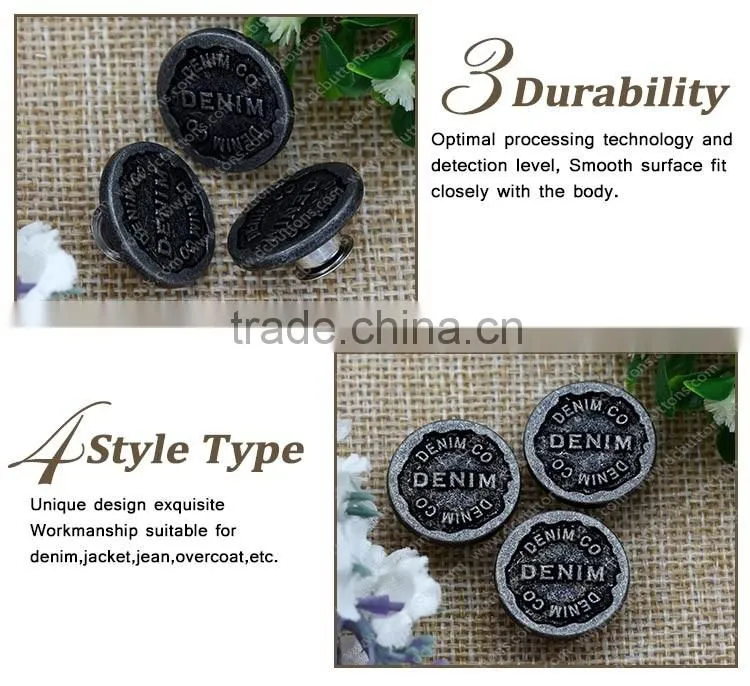 2016 High Quality metal fashion jeans button customized metal button for jeans