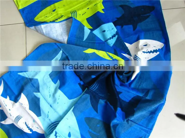 100% cotton ocean blue shark printed beach towel blue ocean beach towel