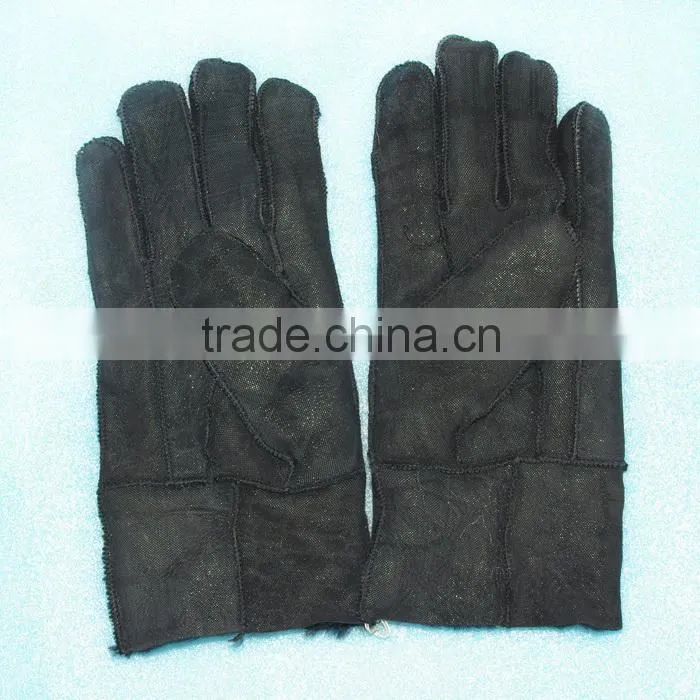 Machine made leather fur gloves women/men double face gloves KZ140039