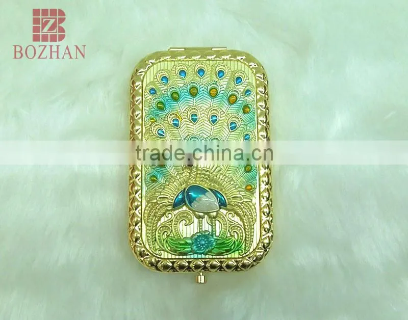 Charm peacock cosmetic mirror/gold peacock promotional gift pocket mirror/gold peafowl makeup mirror
