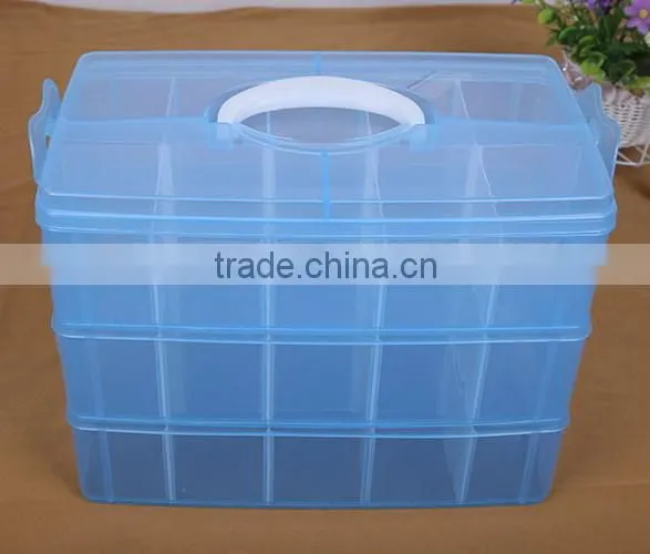 33.2cm*18.5cm*24.5cm Three Layers 30 Compartments Jewelry Adjustable Plastic Clear Box Jewelry Earring Bin Case Container