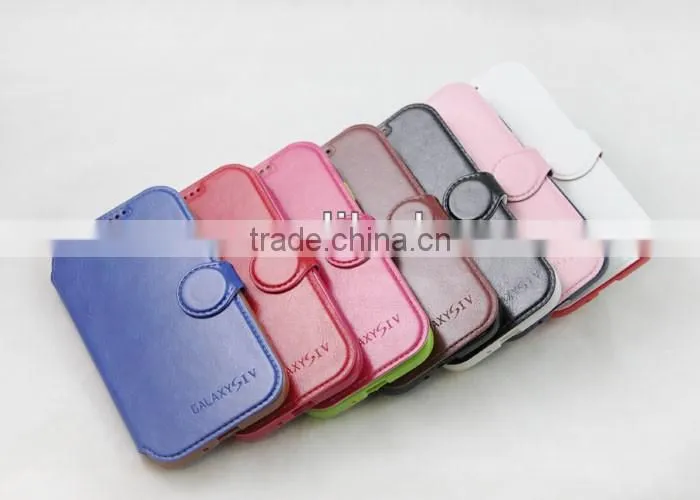 Housse etui coque portefeuille crazy horse marron ultra fin pour For Samsung Galaxy S4