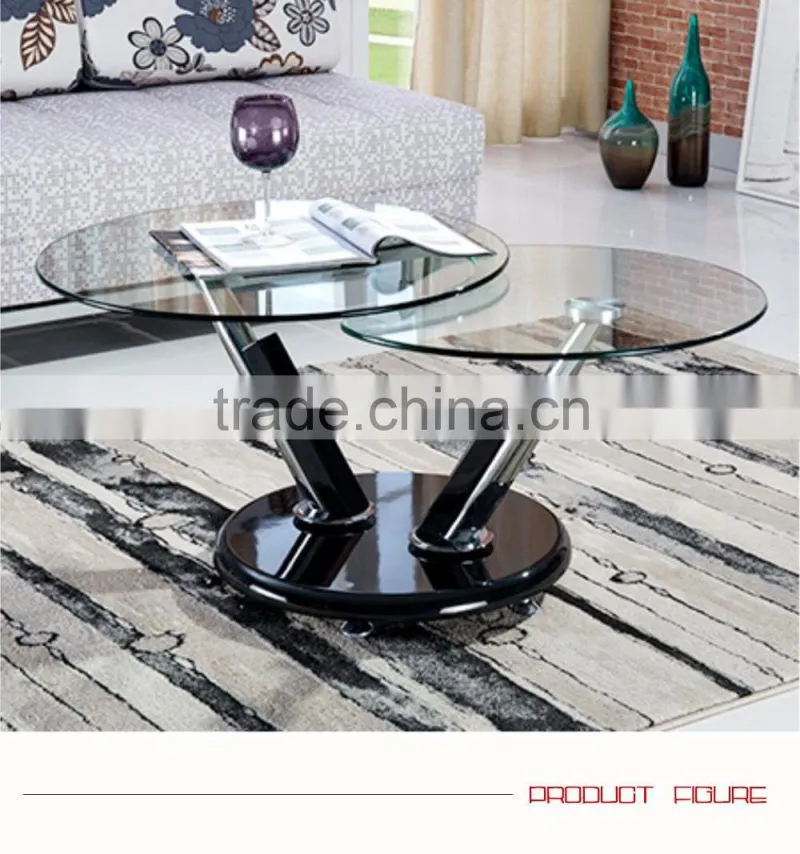 Modern Design Special Shape Revolve Transparent Coffee Table Glass Top Wood legs