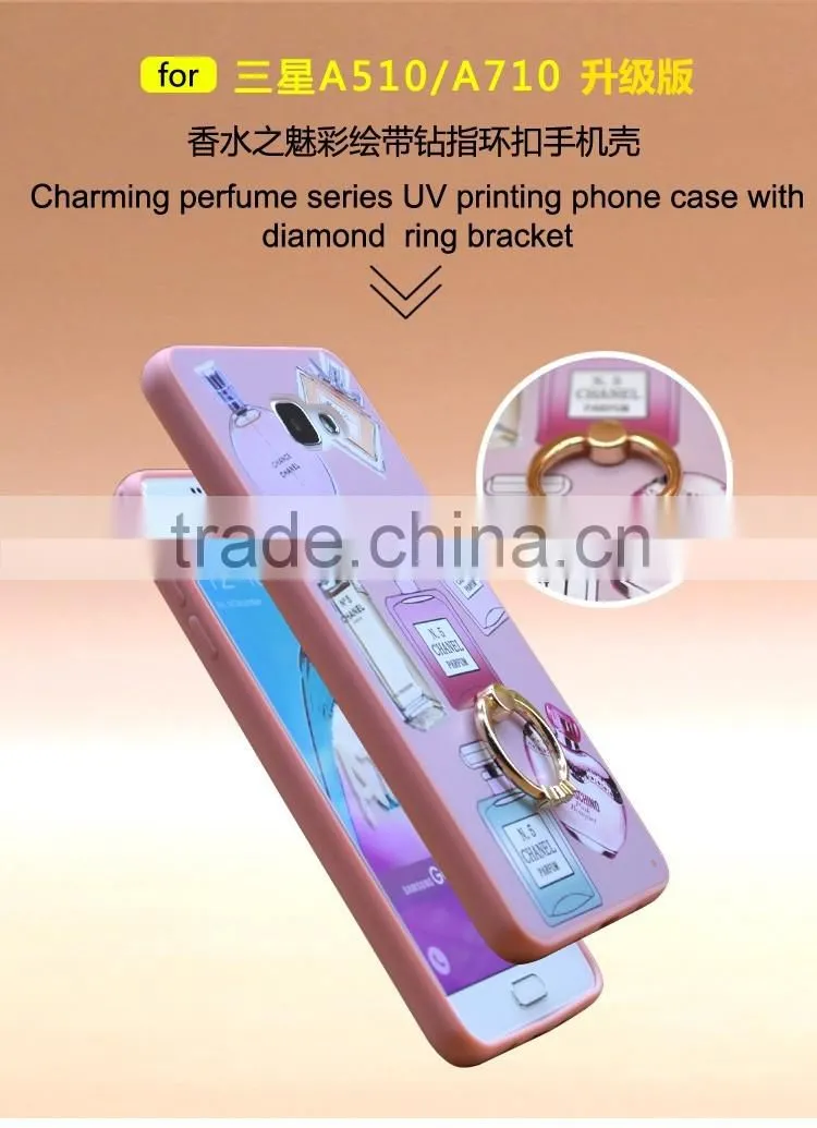 For Samsung A710 Phone Case Prefume Printing Slim TPU+PC 2-in-1 Hybrid Pattern With Ring Bracket