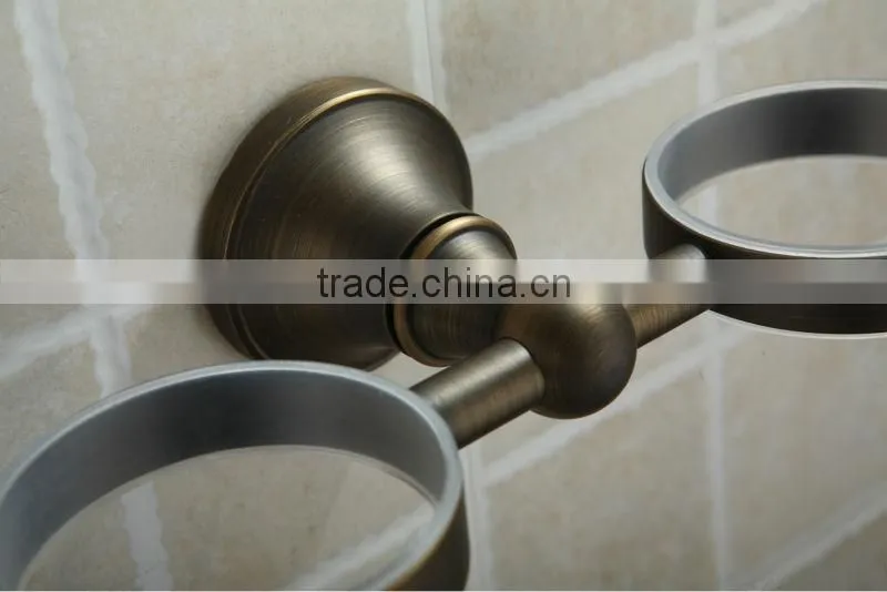 Antique Copper White Ceramic Two Cups Tumbler Holders for Bathroom Accessories