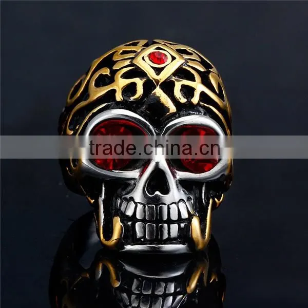 gothic engraved rhinestones surgical stainless steel skull ring for man
