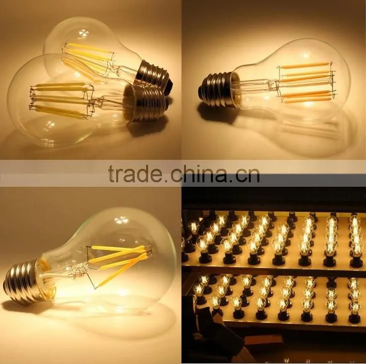 8W A60 Filament LED Bulb 360 Degree Beam Angle 115lm/W with CE RoHs