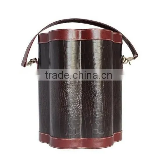 New design high quality cheap Plum PU leather folding wine box for 6 bottles gift boxes