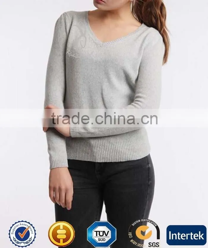 Women Pullover 100% V Neck Cashmere Sweater