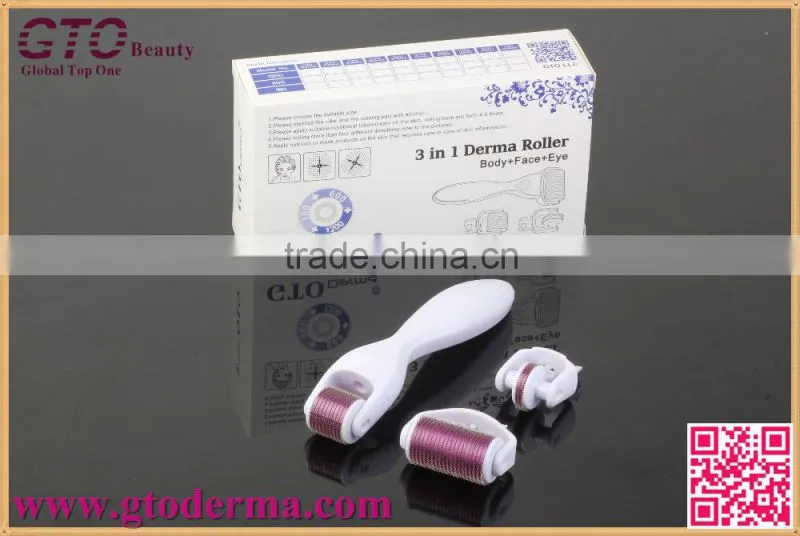 2016 newest 3 in1 180+600+1200 needle derma roller for hair loss treatment