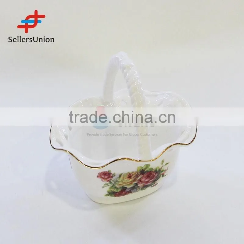 2017 No.1 Yiwu agent hot sale export commission agent Best Sale Ceramic Flower Basket With Handle