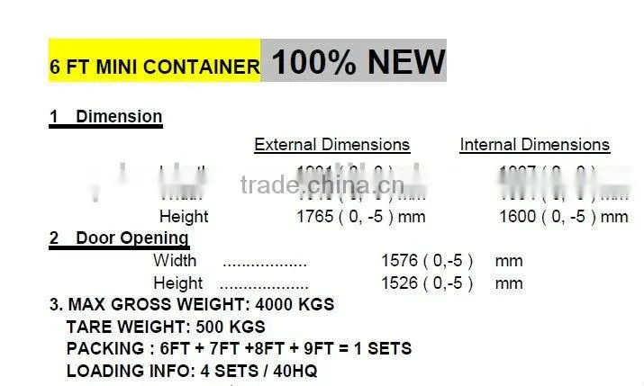 6/7/8/9 FT mini container
