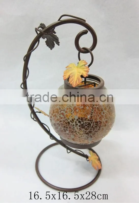 Handmade Mosaic Glass Lantern with iron stand