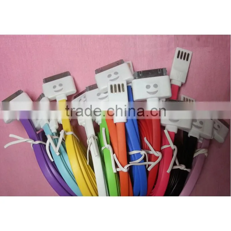 1m LED USB Cable Micro USB Cable With Led Light for iPhone Smile Face USB data charging cable charger lines for iphone 4 4s