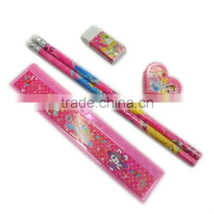 promotional kids stationery set with pencil rubber ruler sharpener