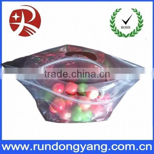 transparent CPP slider zip lock fruit bag with handle and air holes