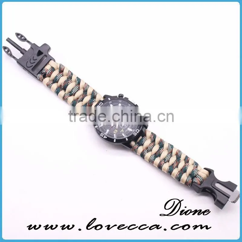 Multifunctional custom logo whistle firestarter buckle 550 paracord survival watch