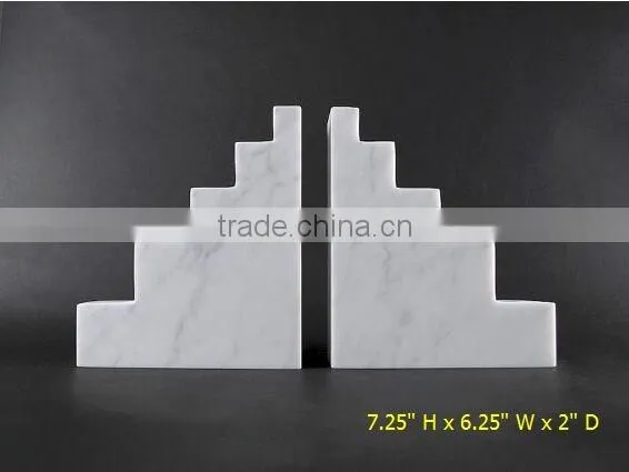 Simple Home Library Office Decor Minimalist Bookends White Carrara Marble Contemporary Bookend stand