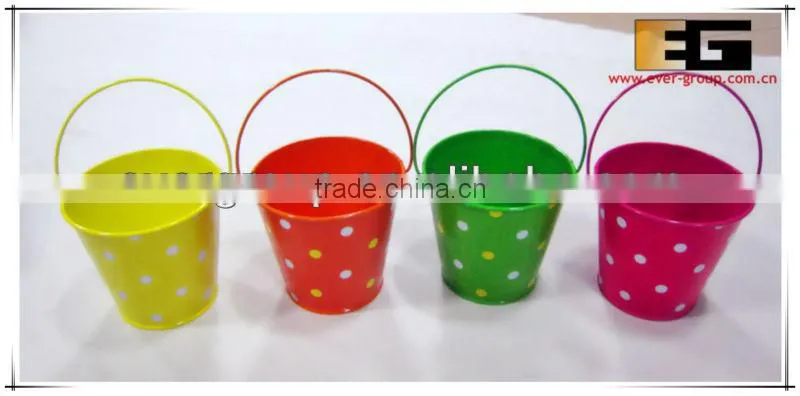 Zinc with handle printing finished round shape Flower pot