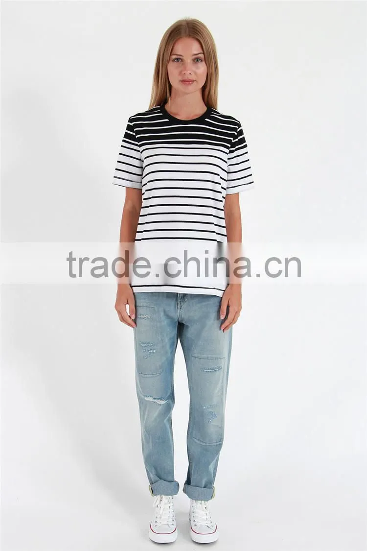 Summer fashion blank striped t shirt female t shirt for hot sale