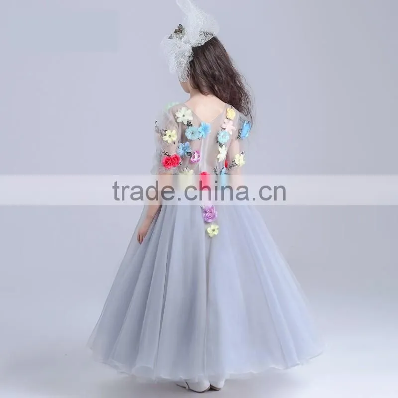 2017 fancy sheer embroidery gauze short sleeve long frocks cotton lining dress